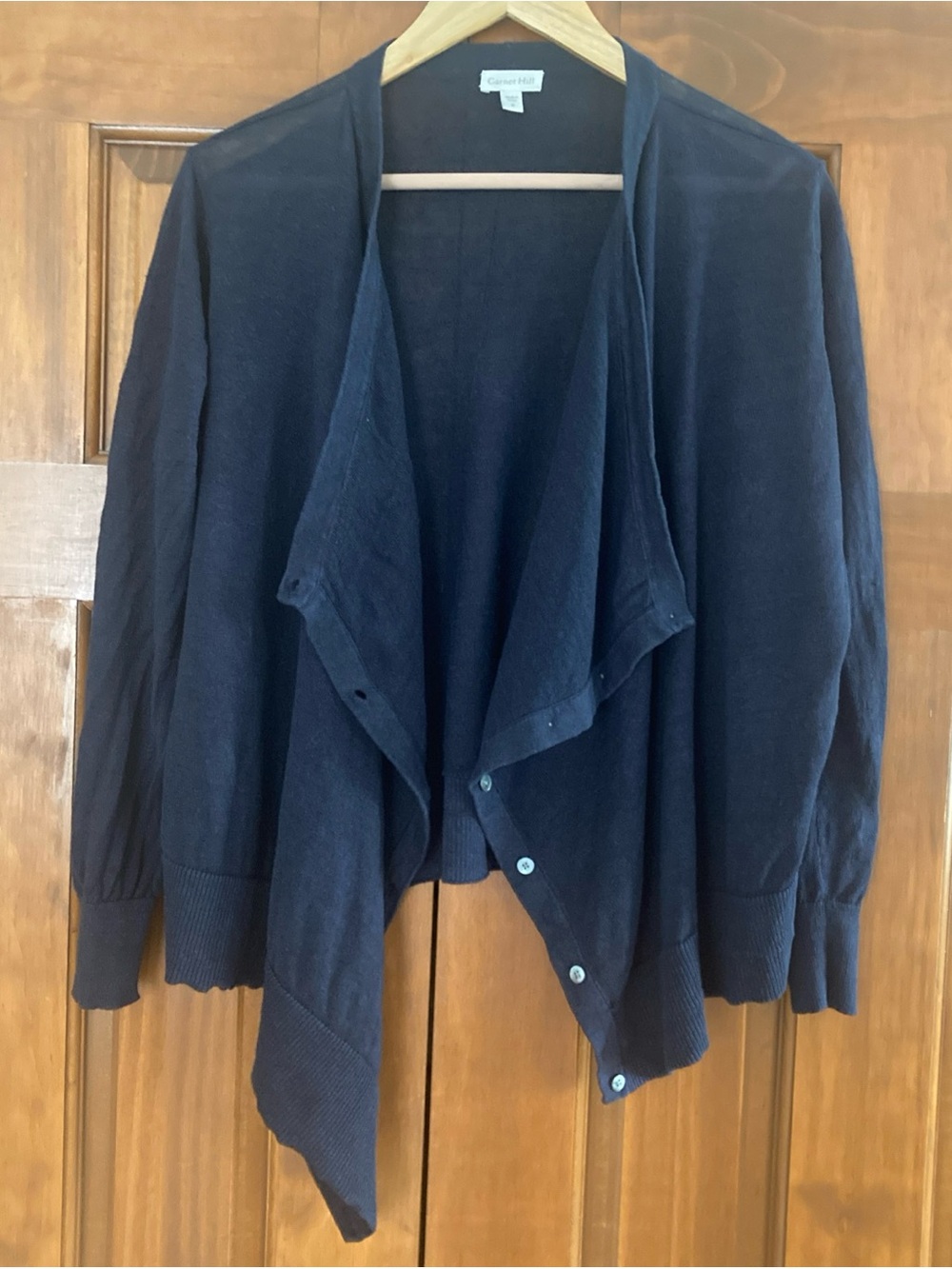 Garnet Hill Navy Drape-Front Cardigan organic cotton women’s small